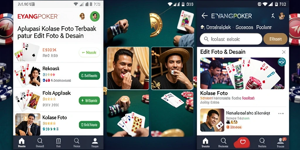 Tampilan antarmuka EYANGPOKER dengan berbagai alat kolase foto.