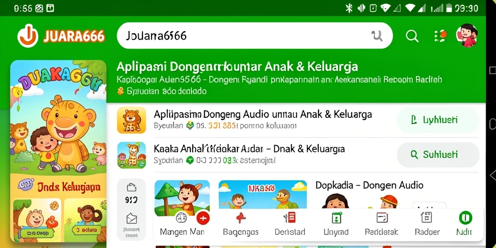 Antarmuka JUARA666 menampilkan berbagai pilihan dongeng audio yang menarik.