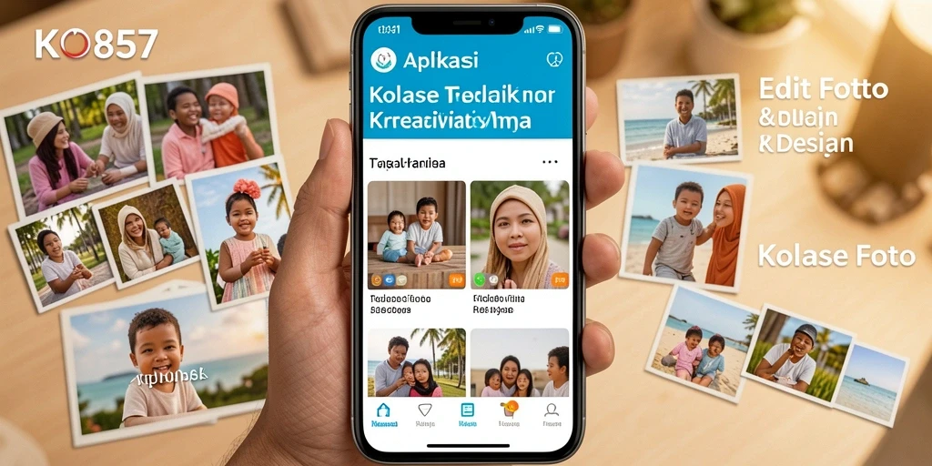 Tampilan antarmuka aplikasi KO857 untuk membuat kolase foto yang menarik.