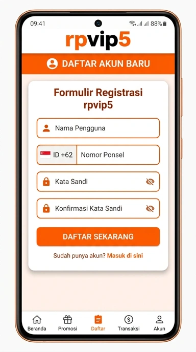 Tampilan halaman daftar rpvip5